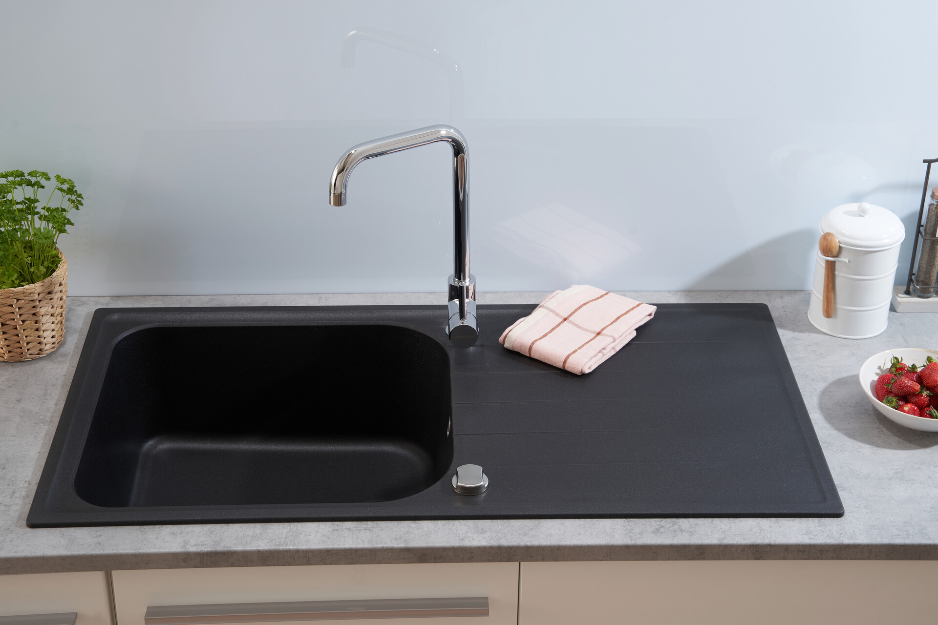 Respekta Einbauspüle Orlando 100 x 50 S schwarz Granitverbundmaterial B/H/T: ca. 100x22,5x50 cm