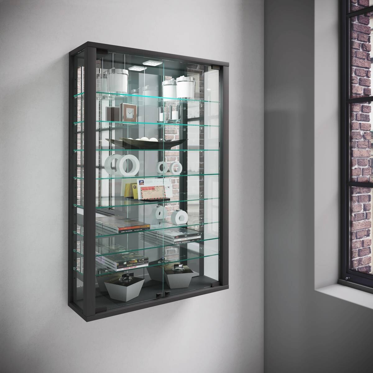 Vitrine Vitrosa schwarz Holzwerkstoff Glas B/H/T: ca. 59x91x18 cm