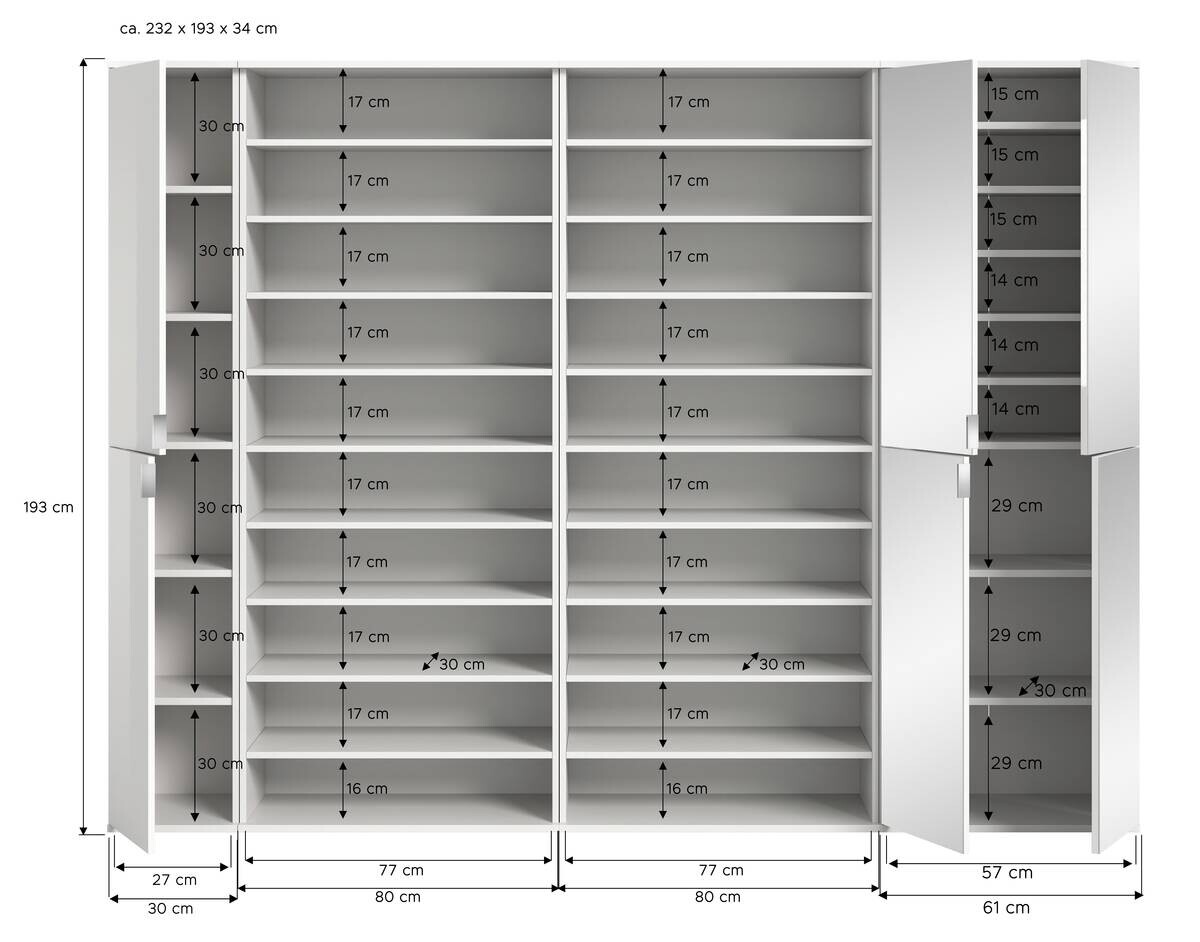 Garderobe PROJEKT X weiß weiß Hochglanz B/H/T: ca. 232x191x37 cm