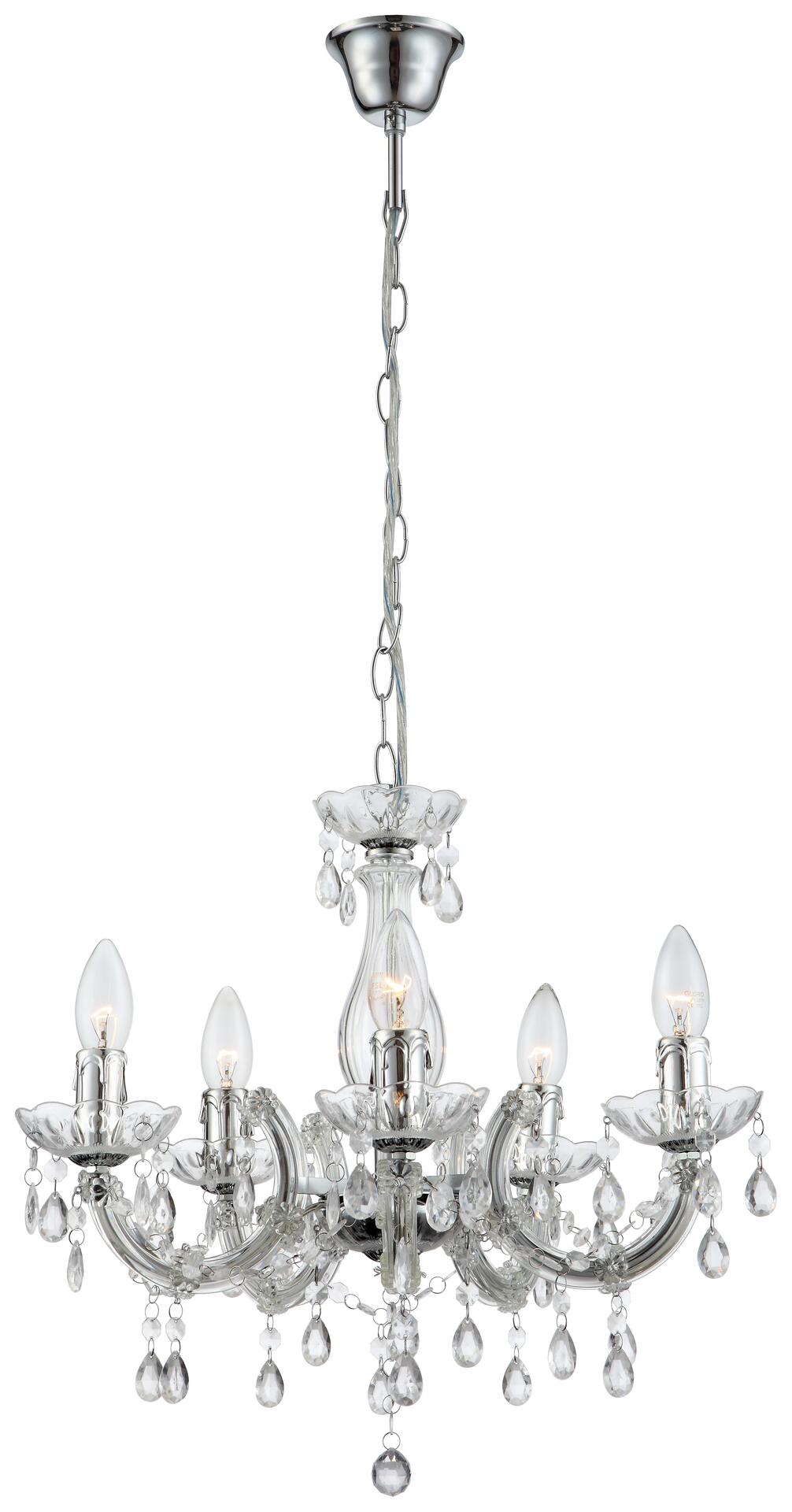 GLOBO Kronleuchter Cuimbra klar Chrom Acryl Metall H/D: ca. 128x44 cm E14 5 Brennstellen