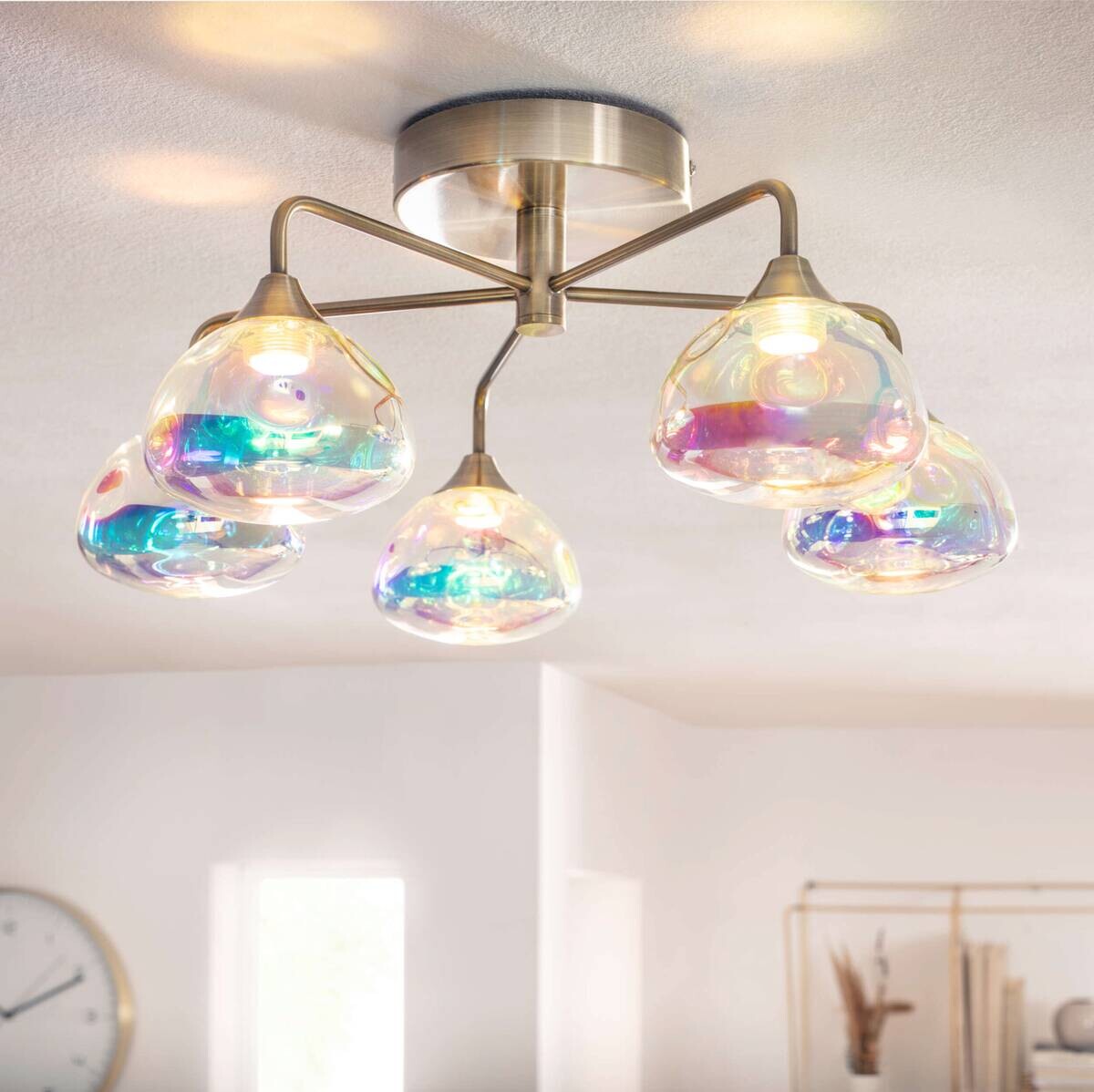 Näve Leuchten Deckenleuchte 1367645 messing Metall Glas B/H/T: ca. 50x23x50 cm null 5 Brennstellen