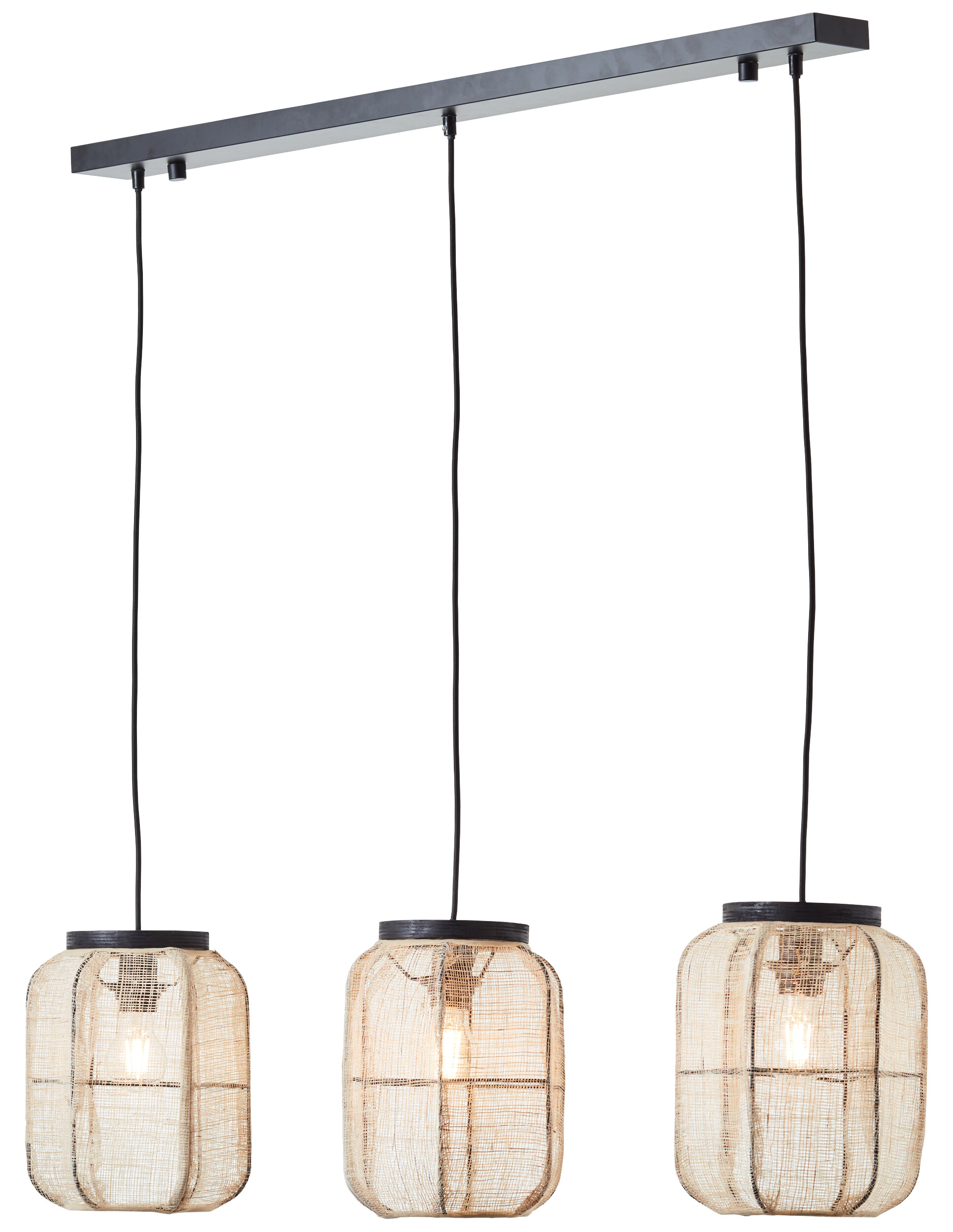 Brilliant Pendelleuchte Tanah 99565/76 schwarz natur Metall Textil B/H/T: ca. 100x123x22 cm E27 3 Brennstellen