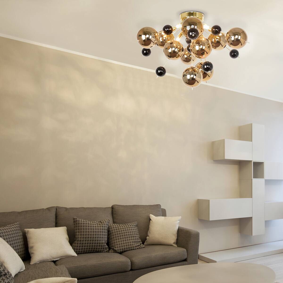 Näve Leuchten Deckenleuchte 1085158 gold Glas Metall B/H/T: ca. 57x38x57 cm G9 6 Brennstellen