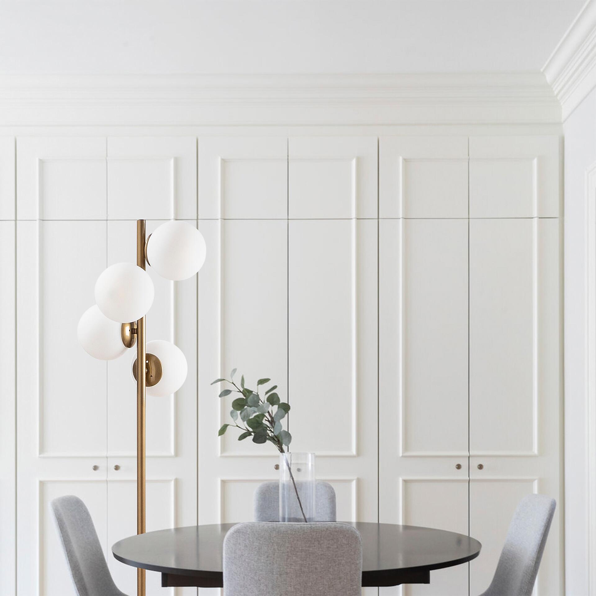 Opviq Stehleuchte gold Metall Glas B/H/T/L/D: ca. 32x130x32x32x32 cm E27 4 Brennstellen