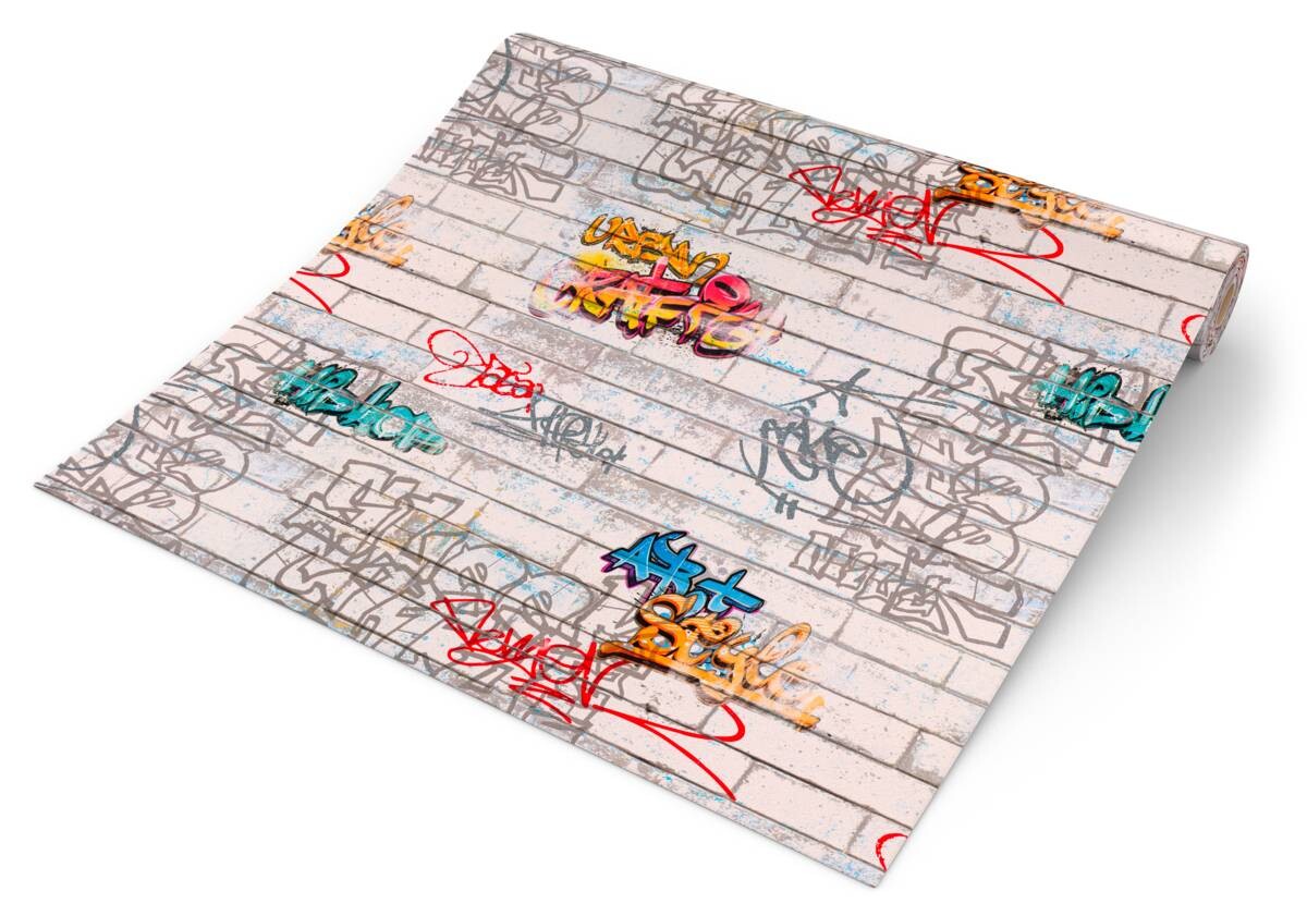 Papiertapete Graffiti weiß bunt B/L: ca. 53x1005 cm