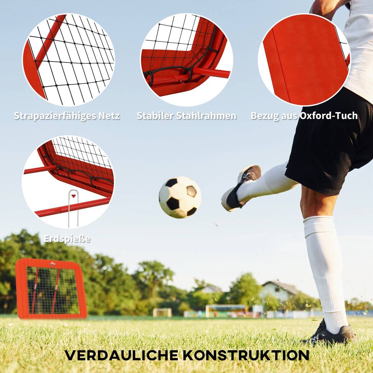 HOMCOM Fußball Rebounder rot Metall B/H/L: ca. 118x120x128 cm