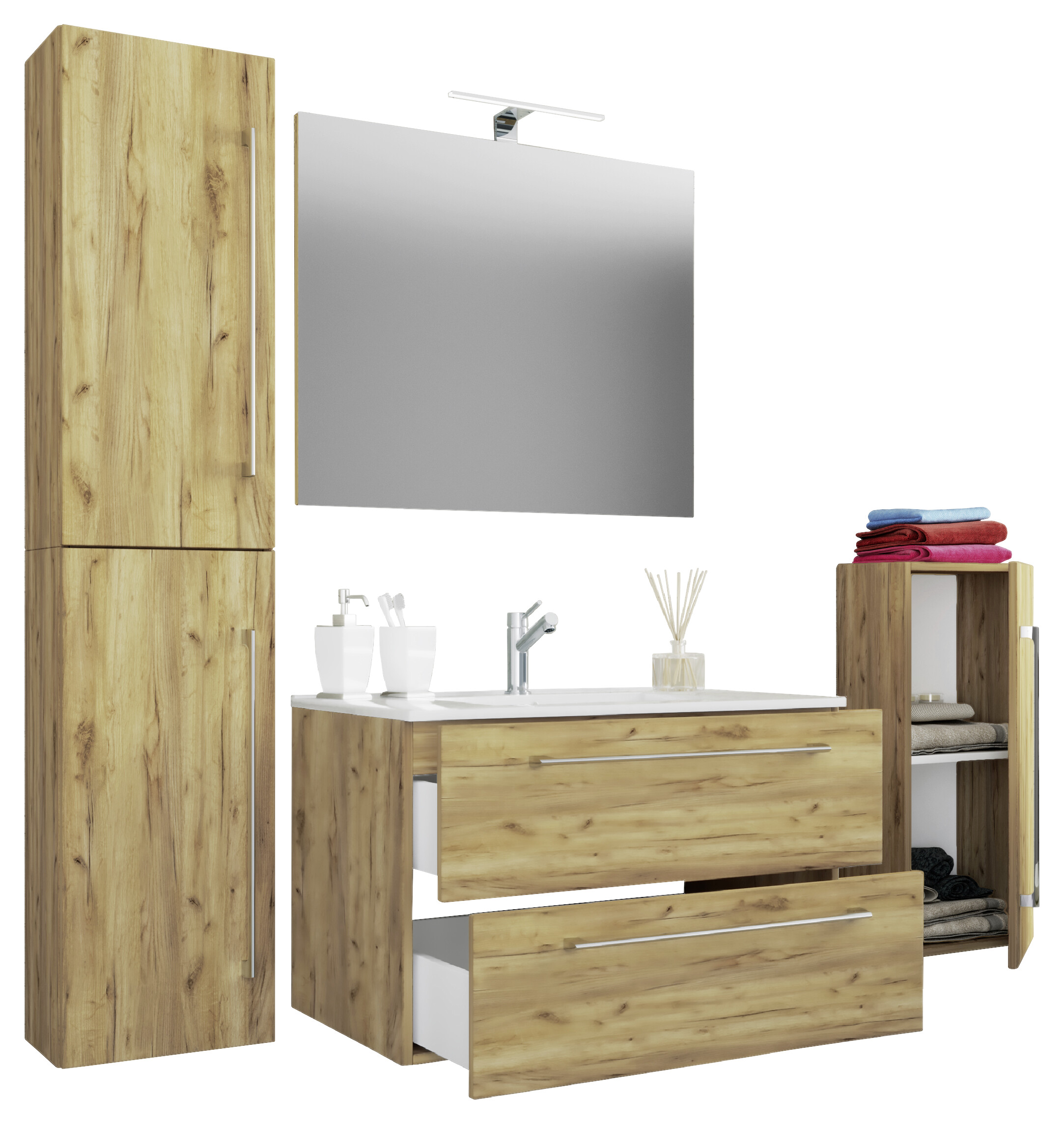 Waschplatz 5tlg-Badinos weiß Eiche Honig Nachbildung B/H/T: ca. 81x52x46 cm Waschplatz 5tlg-Badinos weiß Eiche Honig Nachbildung B/H/T: ca. 81x52x46 cm