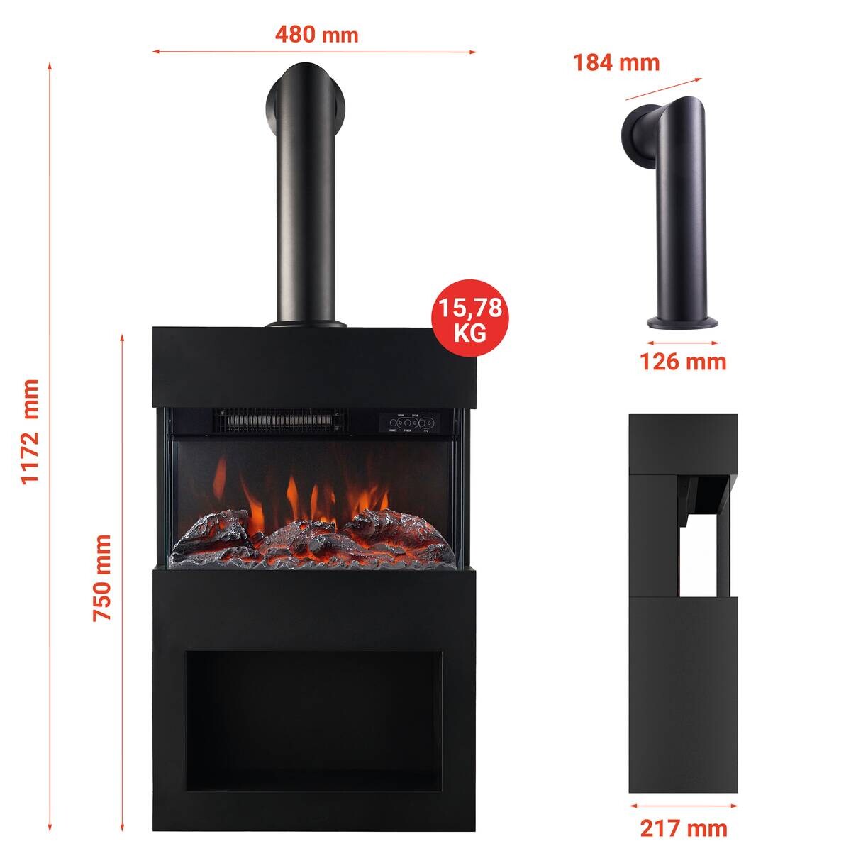 KAMINIO Elektrischer-Kamin HENRI schwarz Metall B/H/T: ca. 48x117,2x21,7 cm ca. 2000 W