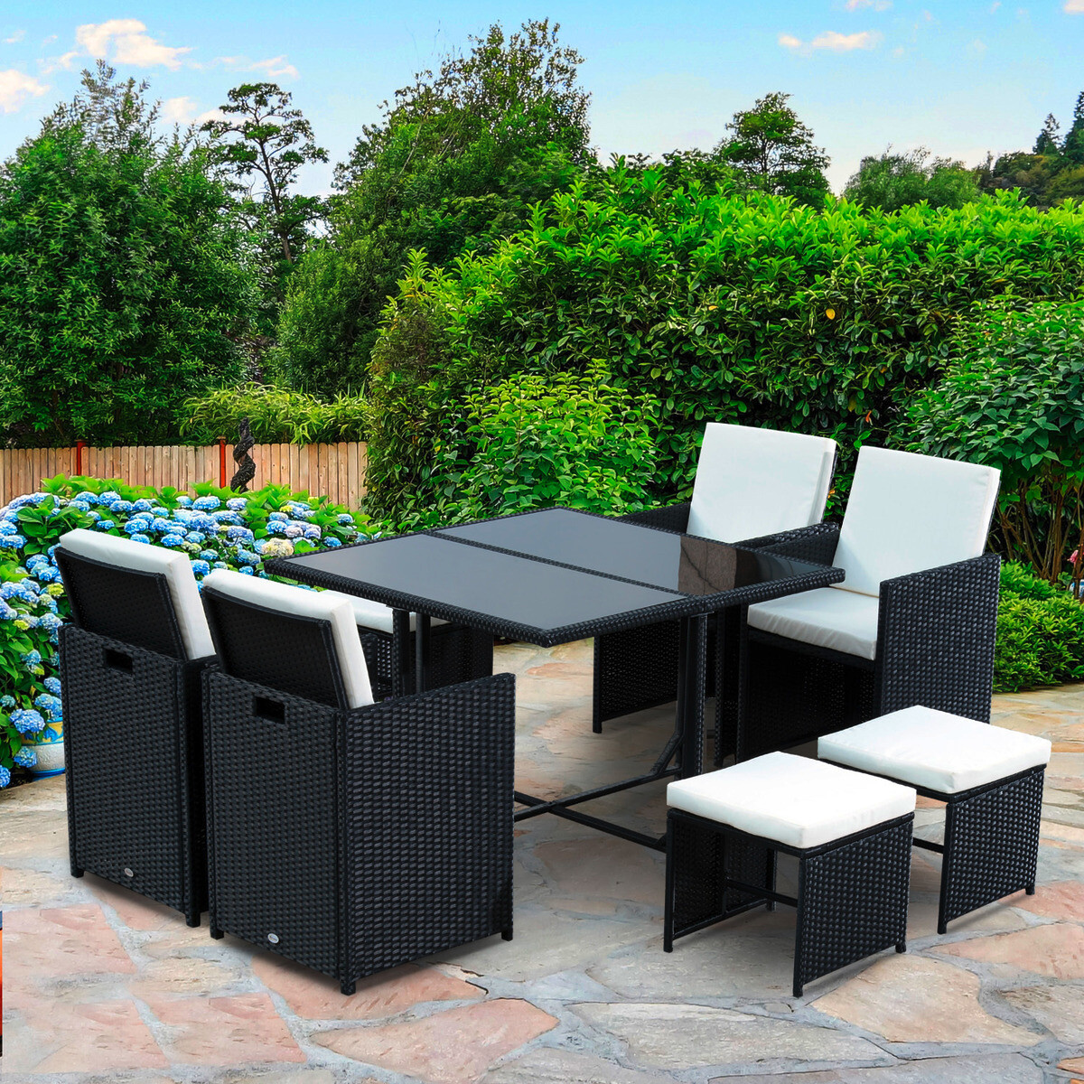 Outsunny Sitzgruppe schwarz Polyrattan
