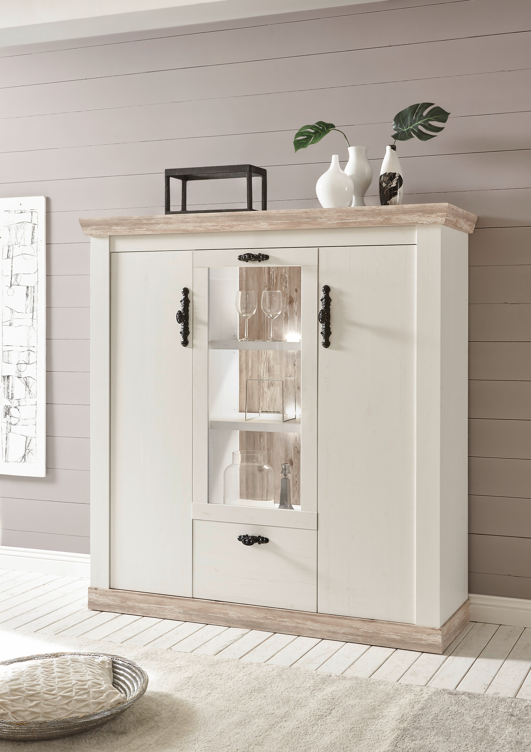 Highboard Florenz weiß Pinie B/H/T: ca. 139x146x44 cm