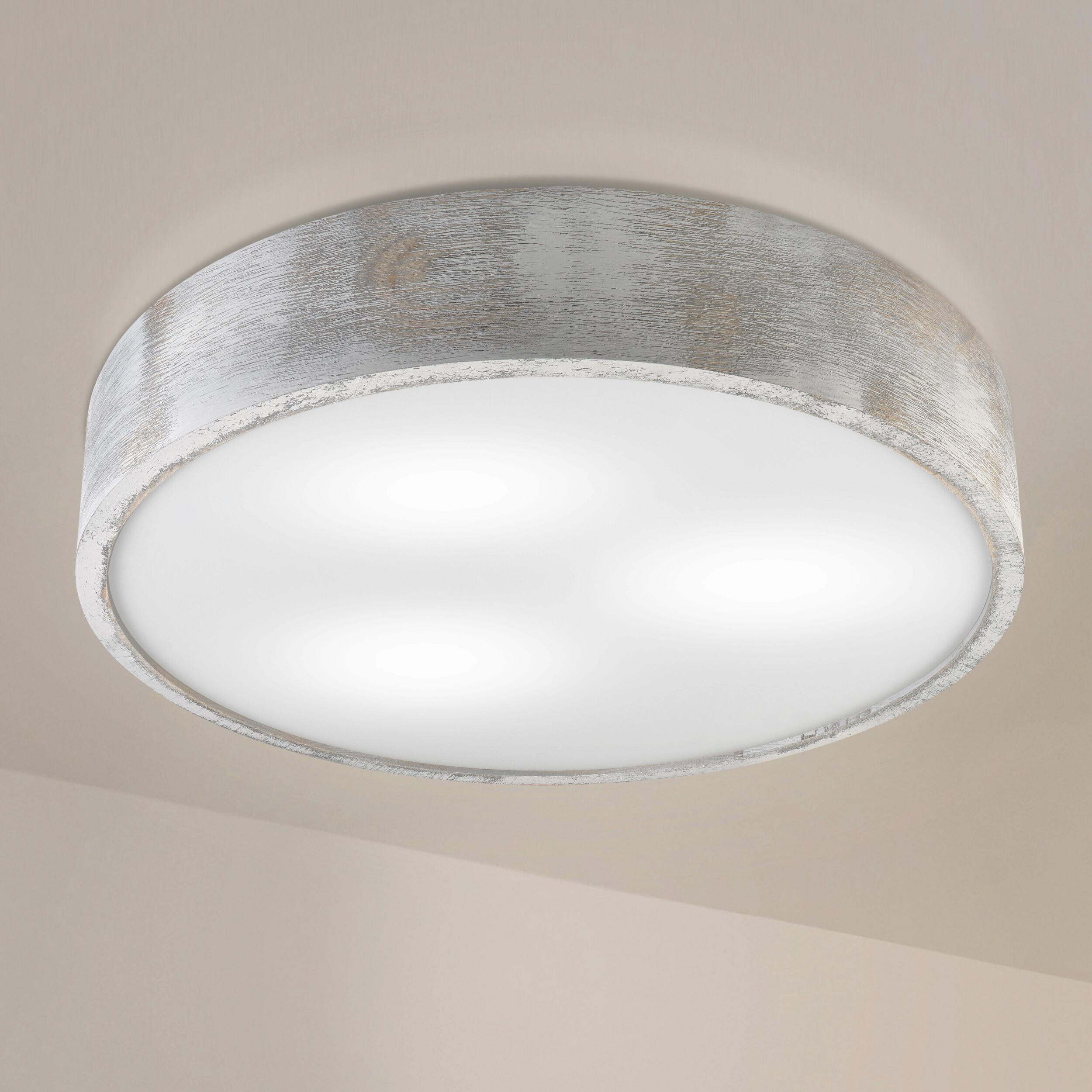 Lamkur Deckenleuchte weiß hellbraun Holz Glas B/H/L: ca. 48,5x12x48,5 cm 3 Brennstellen