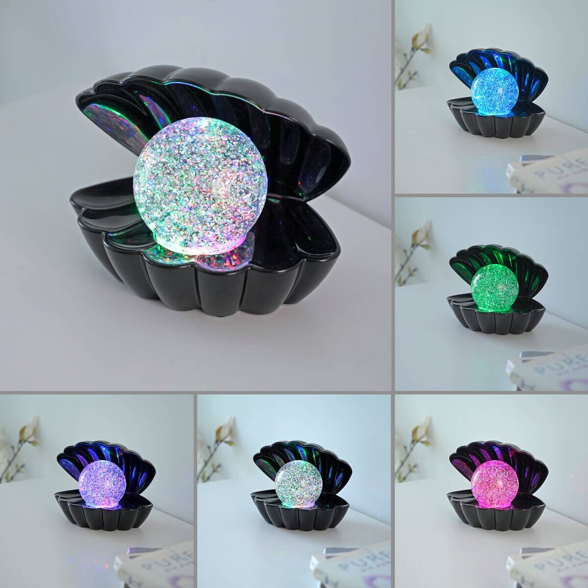 Just Light LED-Dekoleuchte Muschel schwarz Kunststoff B/H/D: ca. 18x13x14,8 cm