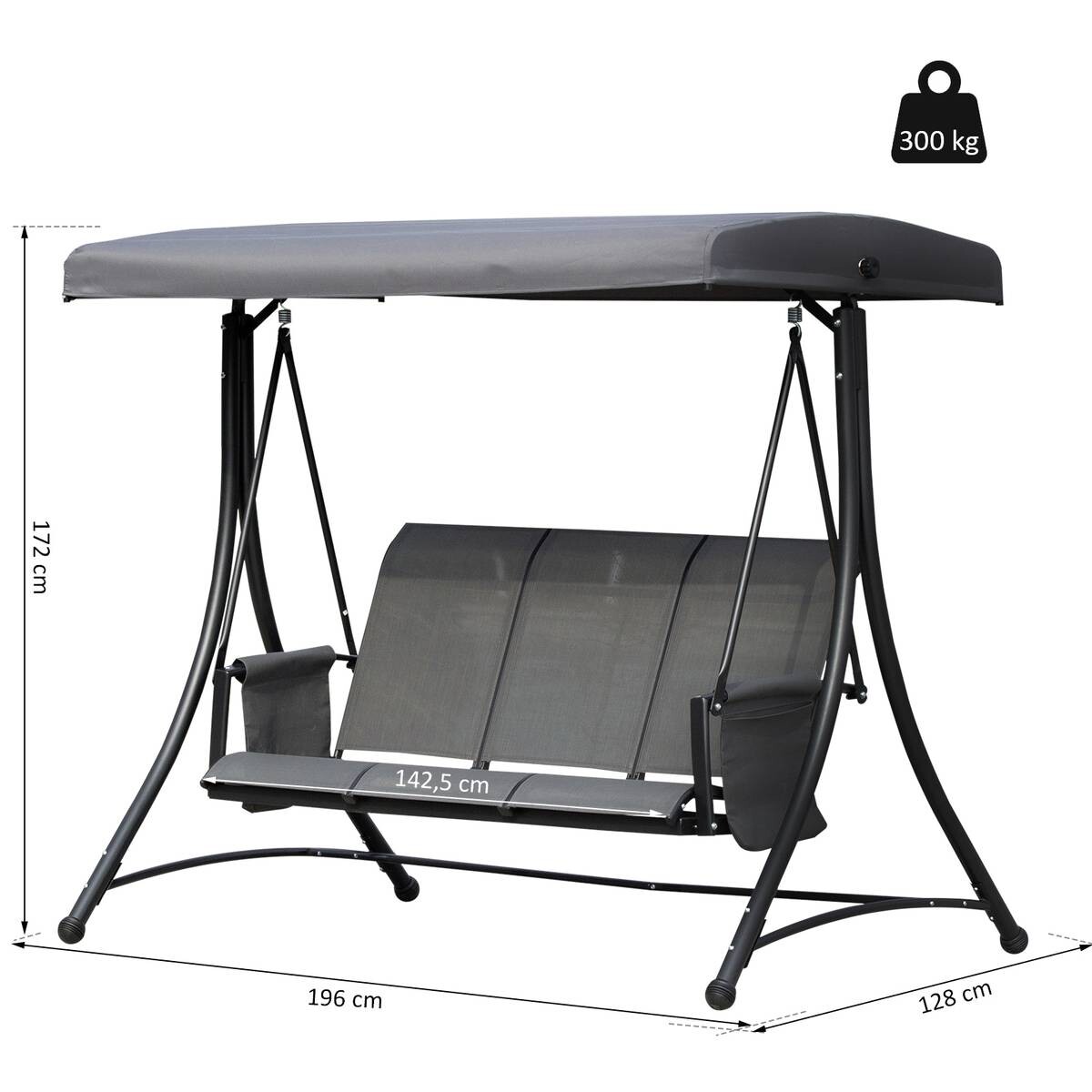 Outsunny Hollywoodschaukel dunkelgrau Metall B/H/T: ca. 196x172x128 cm