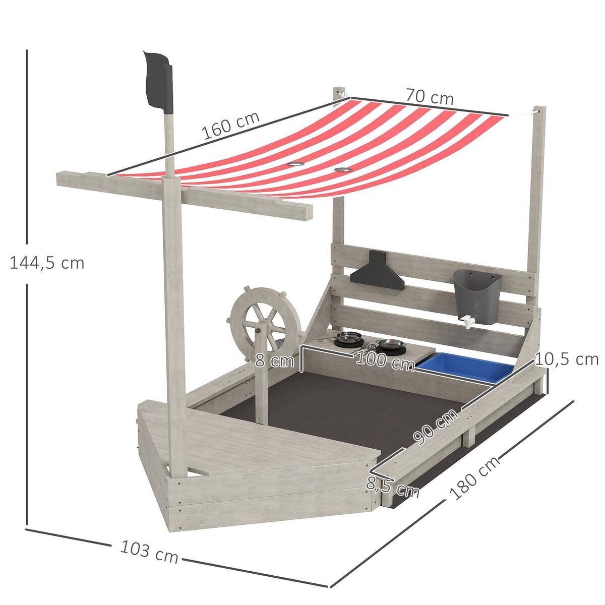 Outsunny Sandkasten grau B/H/L: ca. 103x144,5x180 cm