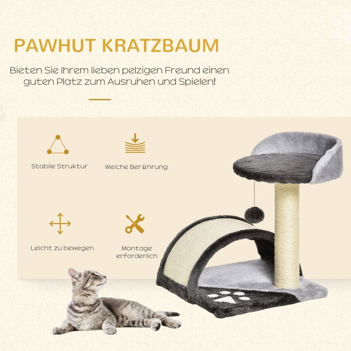 PawHut Katzenbaum grau Sisal B/H/L: ca. 36x44x36 cm