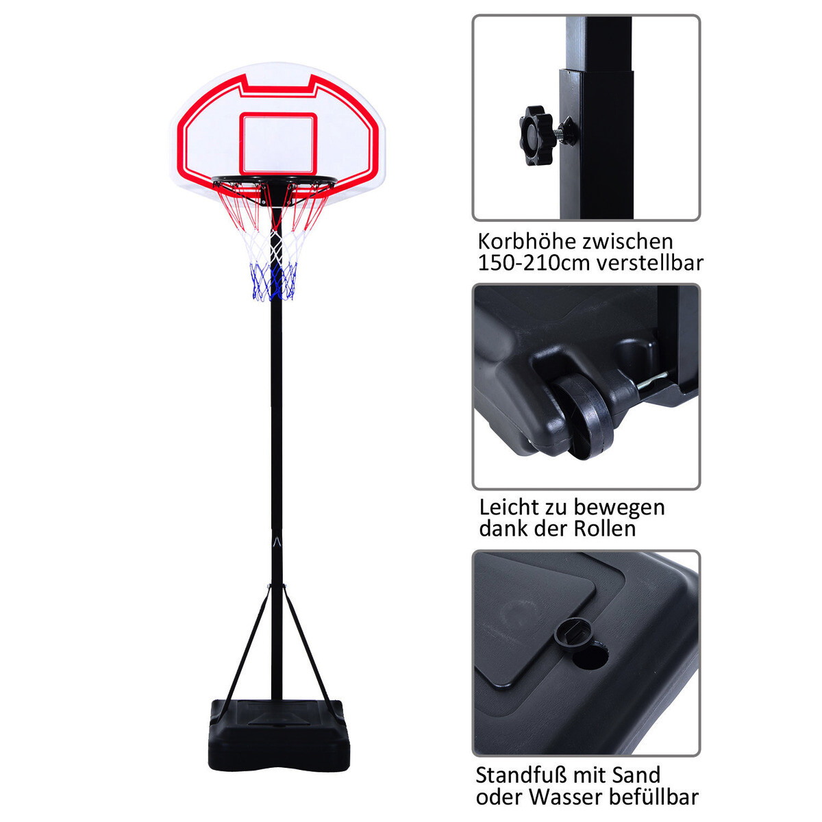 HOMCOM Basketballkorb schwarz B/H/L: ca. 73x210x74 cm