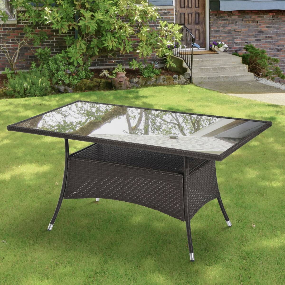 Outsunny Gartentisch schwarz Polyrattan B/H/L: ca. 85x74x150 cm