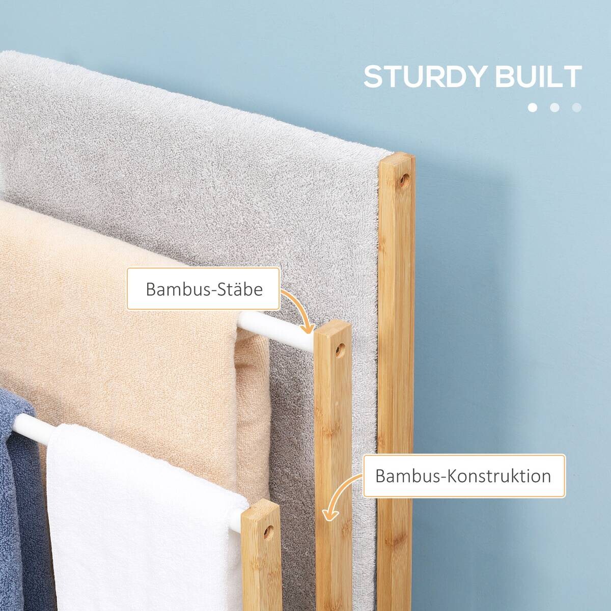 HOMCOM Handtuchhalter natur Bambus Edelstahl Polypropylen B/H/L: ca. 25,8x48x94 cm