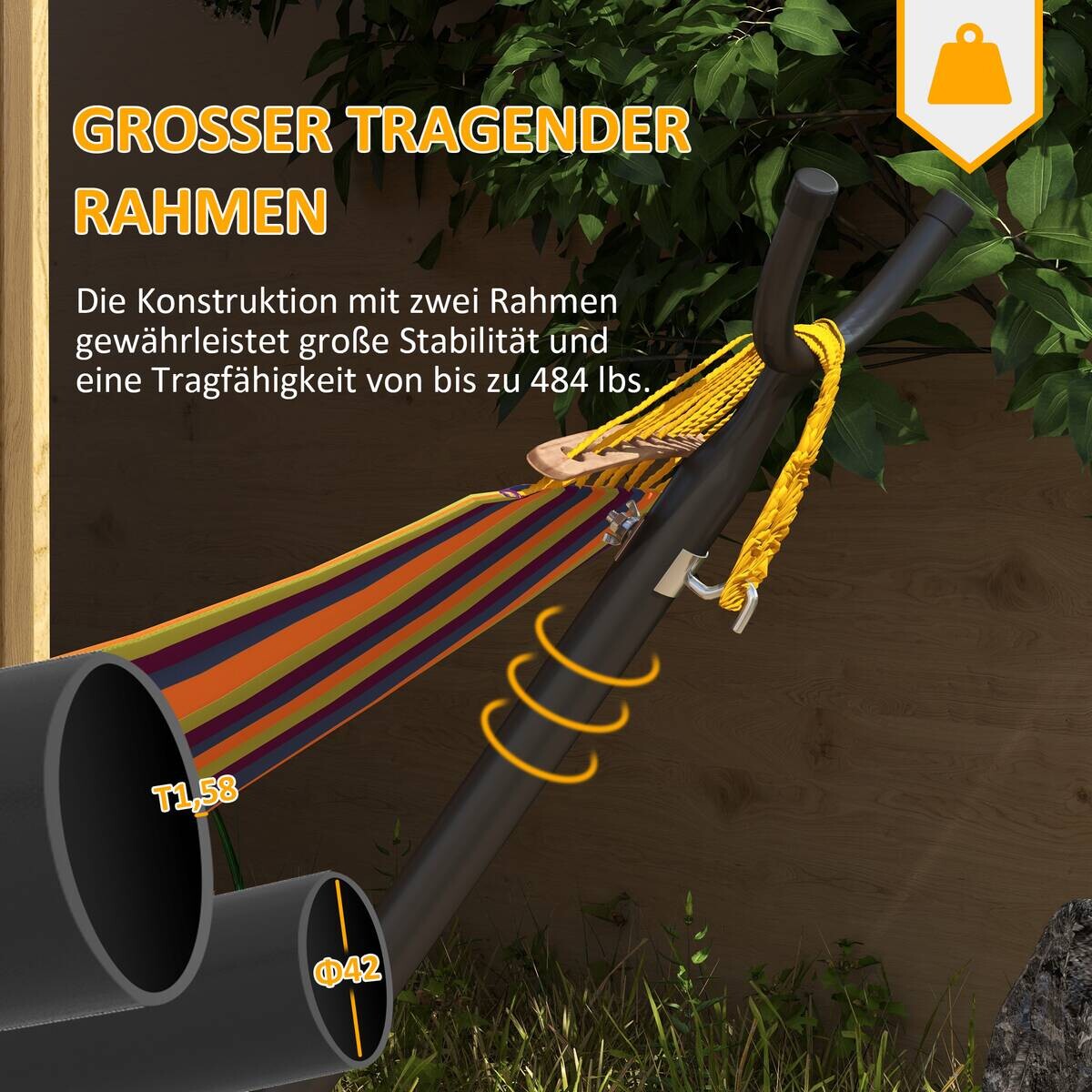 Outsunny Hängemattengestell schwarz Polypropylen B/H/L: ca. 120x290x115 cm