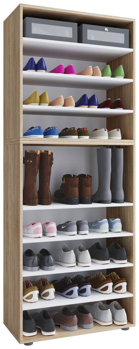 Schuhregal Lona Eiche Sonoma Nachbildung weiß B/H/T: ca. 70x183x37 cm