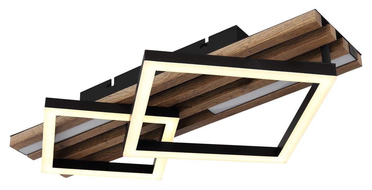 GLOBO LED-Deckenleuchte OBRIEN 67344D1 mattschwarz Opal Kunststoff Metall MDF B/H/L: ca. 47,5x9,5x31 cm 1 Brennstellen