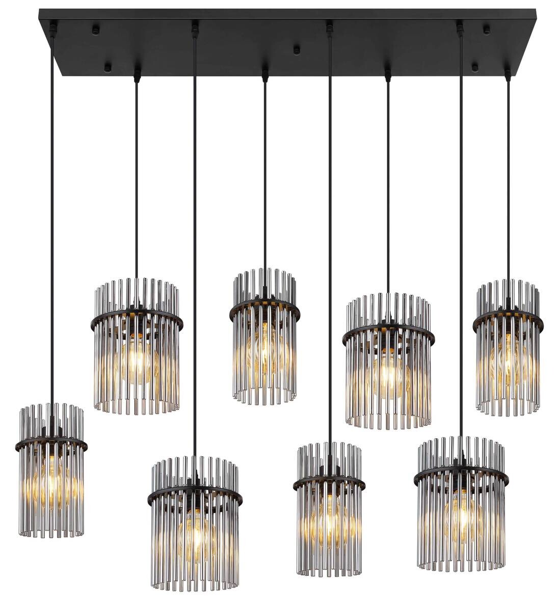 GLOBO Pendelleuchte mattschwarz schwarz Rauch Metall Glas B/H: ca. 110x125 cm E27 8 Brennstellen