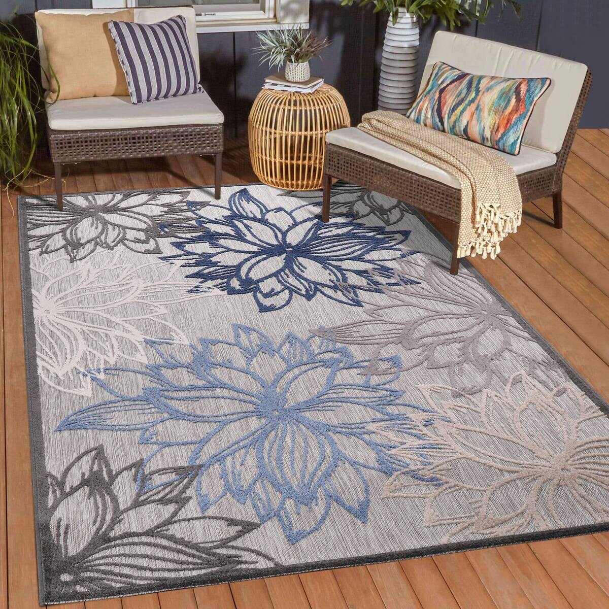 Sanat Outdoorteppich FLORAL grau B/L: ca. 240x330 cm