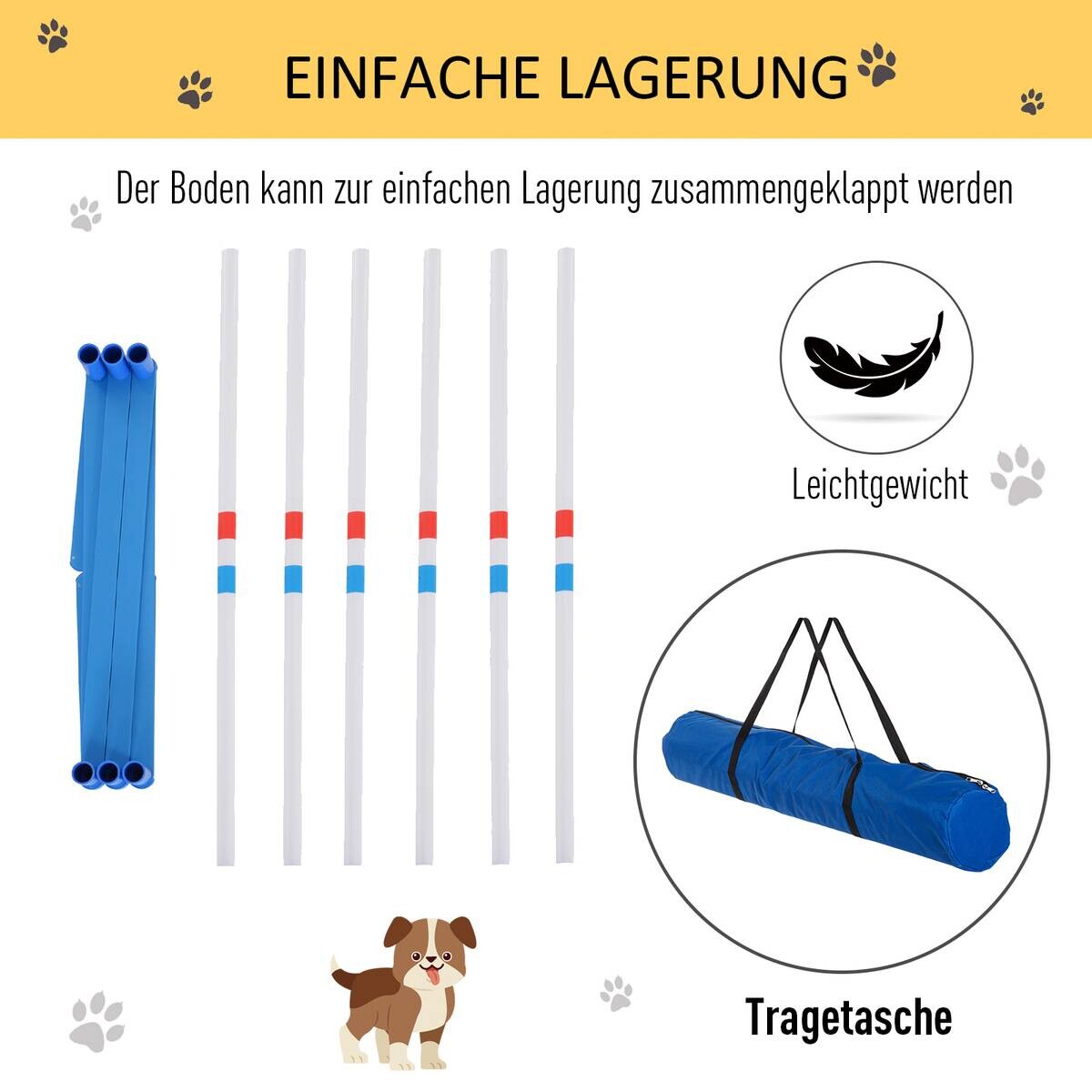 PawHut Hunde-Agility-Set blau Kunststoff B/H/L: ca. 60x94x305 cm