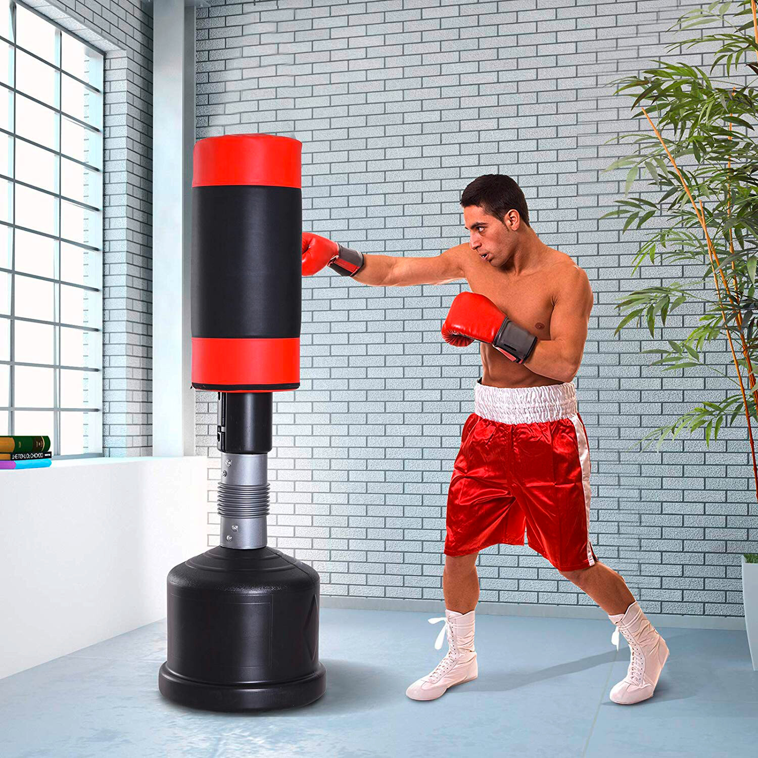 HOMCOM Standboxsack schwarz Kunstleder H/D: ca. 185x56 cm