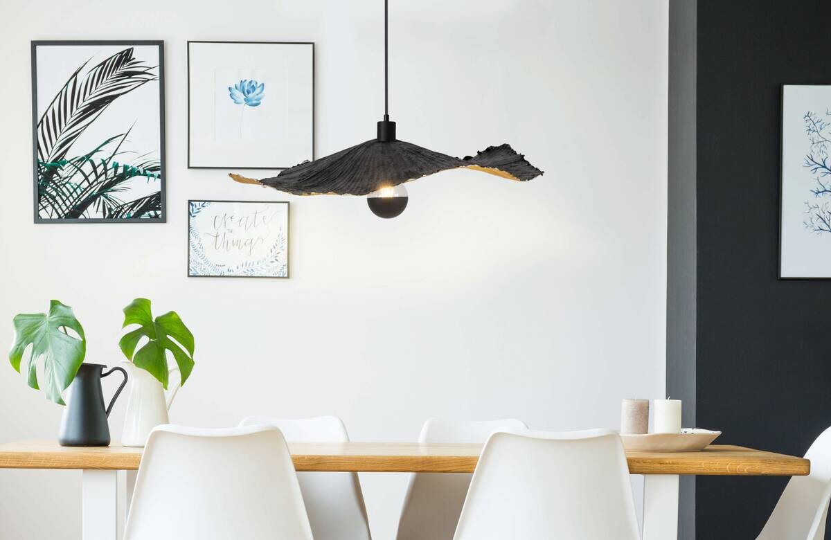 Näve Leuchten Pendelleuchte 6110222 schwarz Papier Metall B/H/T: ca. 56x10x56 cm E27 1 Brennstellen