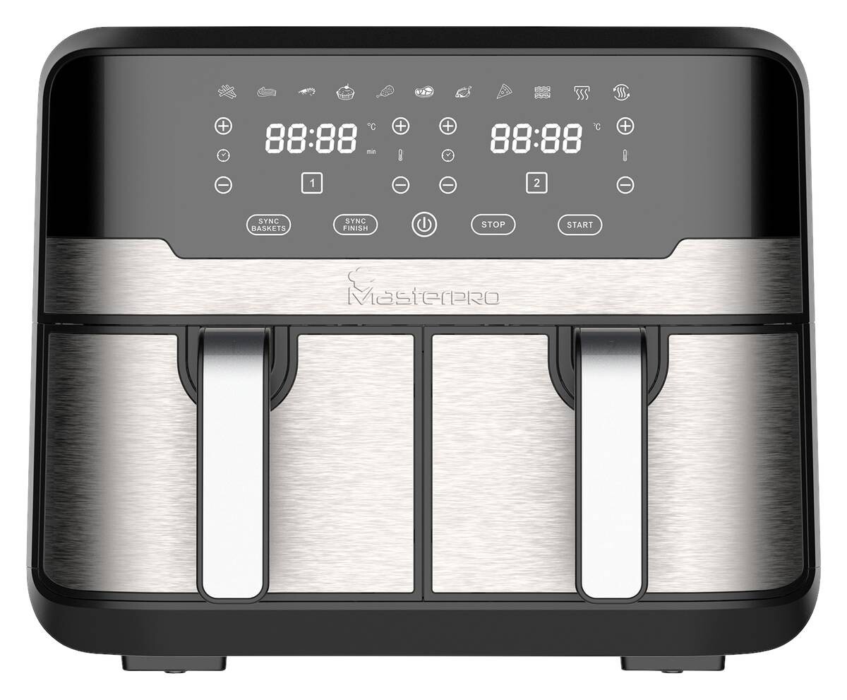 MASTERPRO Heißluftfritteuse Doppelbehälter BGMP-9178-BK silber Metall B/H/T: ca. 45x35,5x38 cm ca. 9 l MASTERPRO Heißluftfritteuse Doppelbehälter BGMP-9178-BK silber Metall B/H/T: ca. 45x35,5x38 cm ca. 9 l