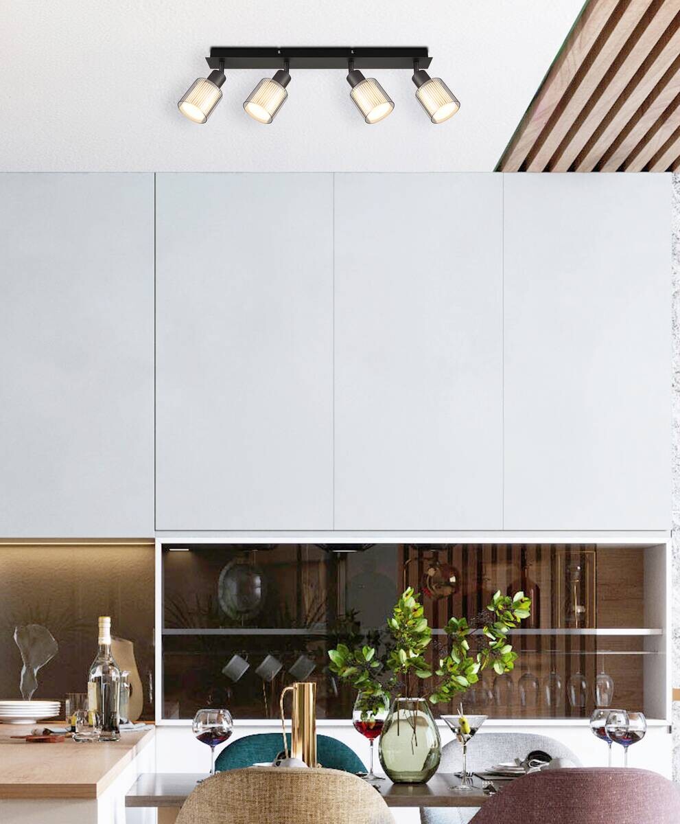 GLOBO Strahler Chrom schwarz Metall Glas B/H/L: ca. 10,5x56,5x16,5 cm E14 4 Brennstellen