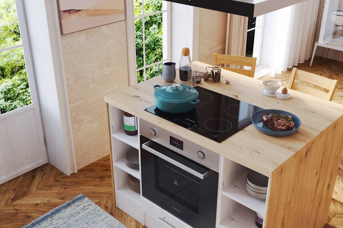 Respekta Inselküche Anton weiß Lärche Nachbildung B/H/T: ca. 280x211x60 cm