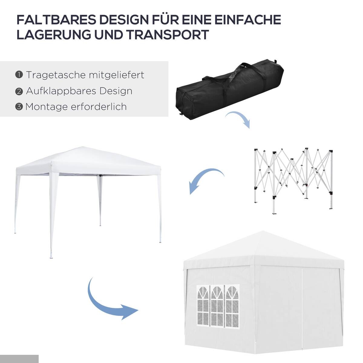 Outsunny Pavillon weiß Polyester B/H/L: ca. 2,95x2,95x2,58 cm
