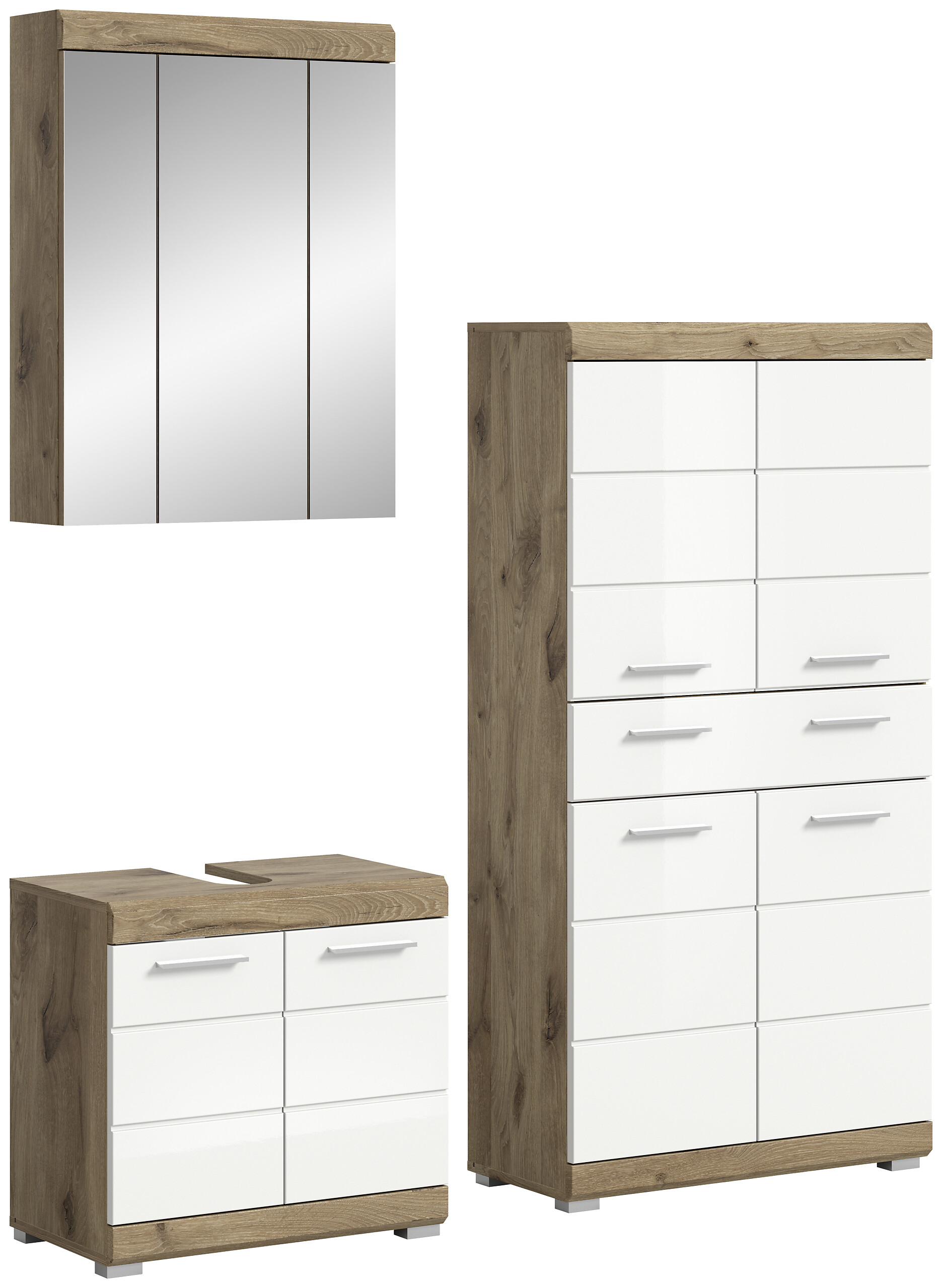Badezimmer-Set Wave weiß Hochglanz Nox Oak Nachbildung B/H/T: ca. 149x191x34 cm