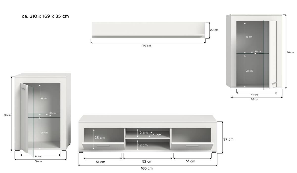 Wohnwand Jam weiß B/H/T: ca. 169x310x35 cm