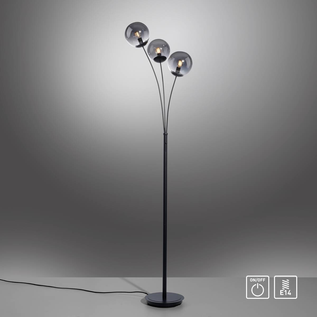 Just Light Stehleuchte BIG WIDOW 14603-18 schwarz Rauchglas Metall B/H: ca. 35x185 cm E14 3 Brennstellen