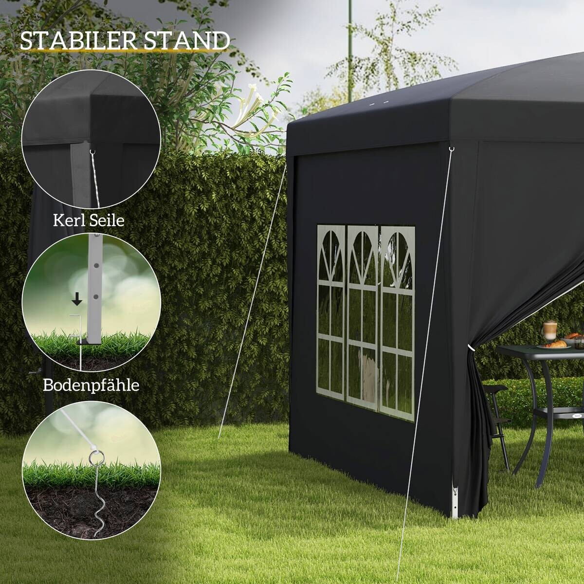 Outsunny Pavillon schwarz Stahl B/H/L: ca. 295x258x295 cm