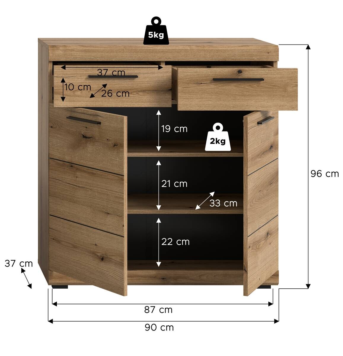 Kommode SCOUT Evoke Oak Nachbildung B/H/T: ca. 90x96x37 cm