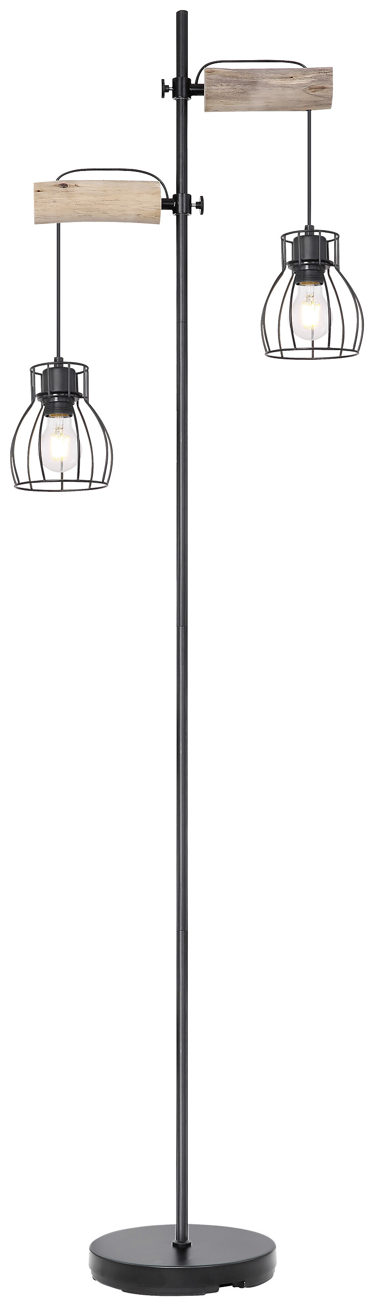 GLOBO Stehleuchte Mina schwarz natur Metall Holz H: ca. 168 cm E27 2 Brennstellen