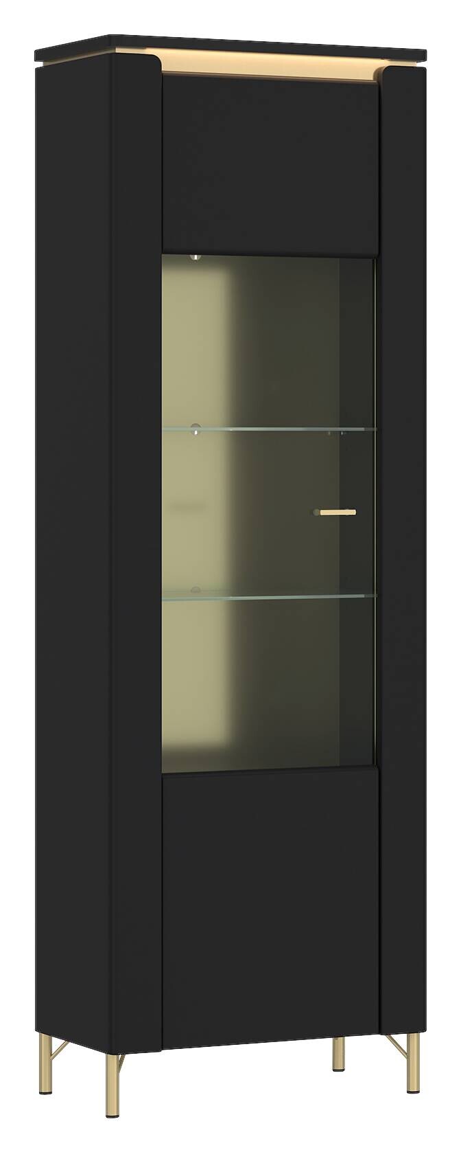 Vitrine Norica schwarz matt gold Optik B/H/T: ca. 66x201x40 cm
