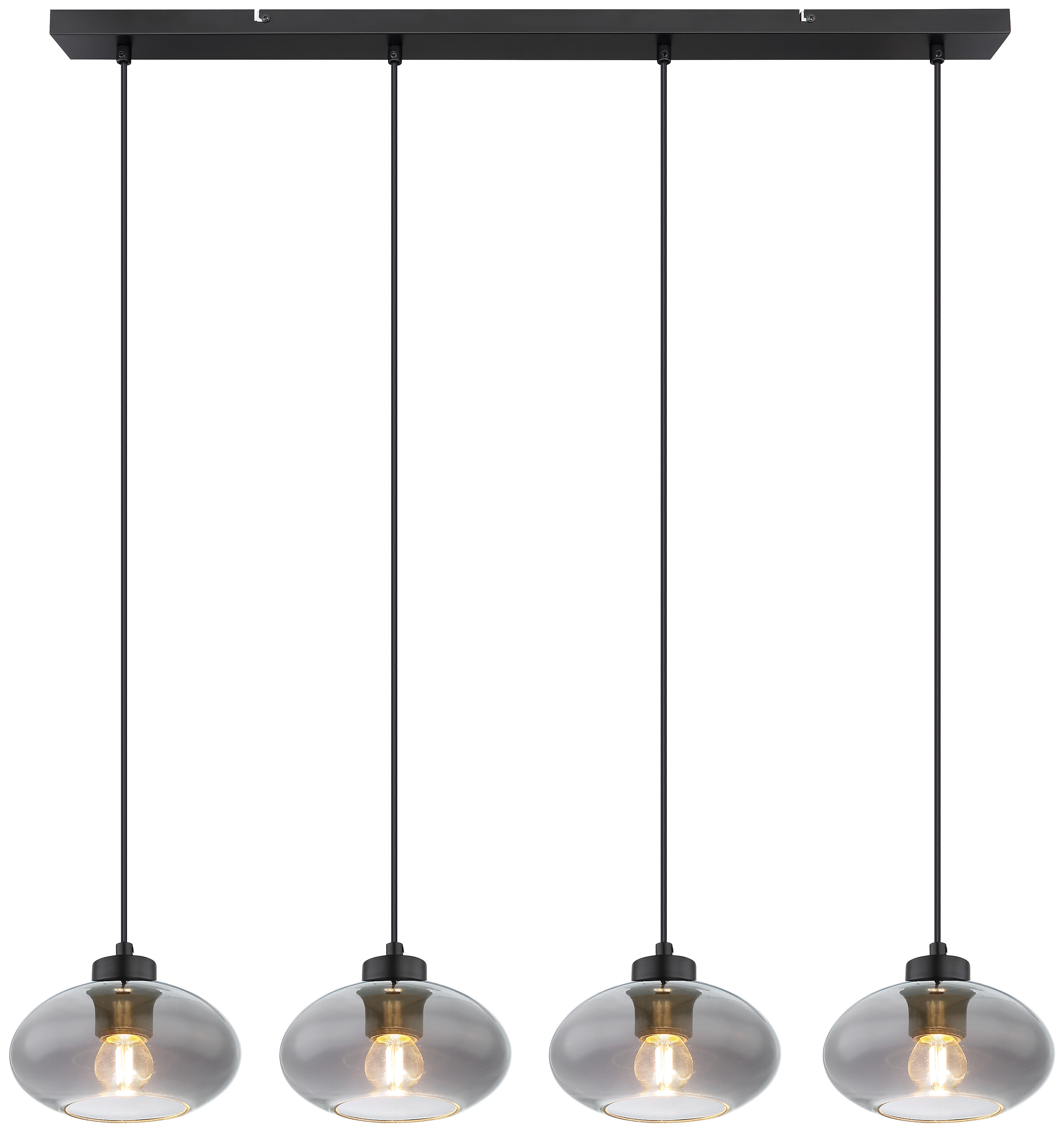 GLOBO Pendelleuchte Shaun 15572-4H schwarz Metall Rauchglas B/H/L: ca. 18x120x96 cm E27 4 Brennstellen