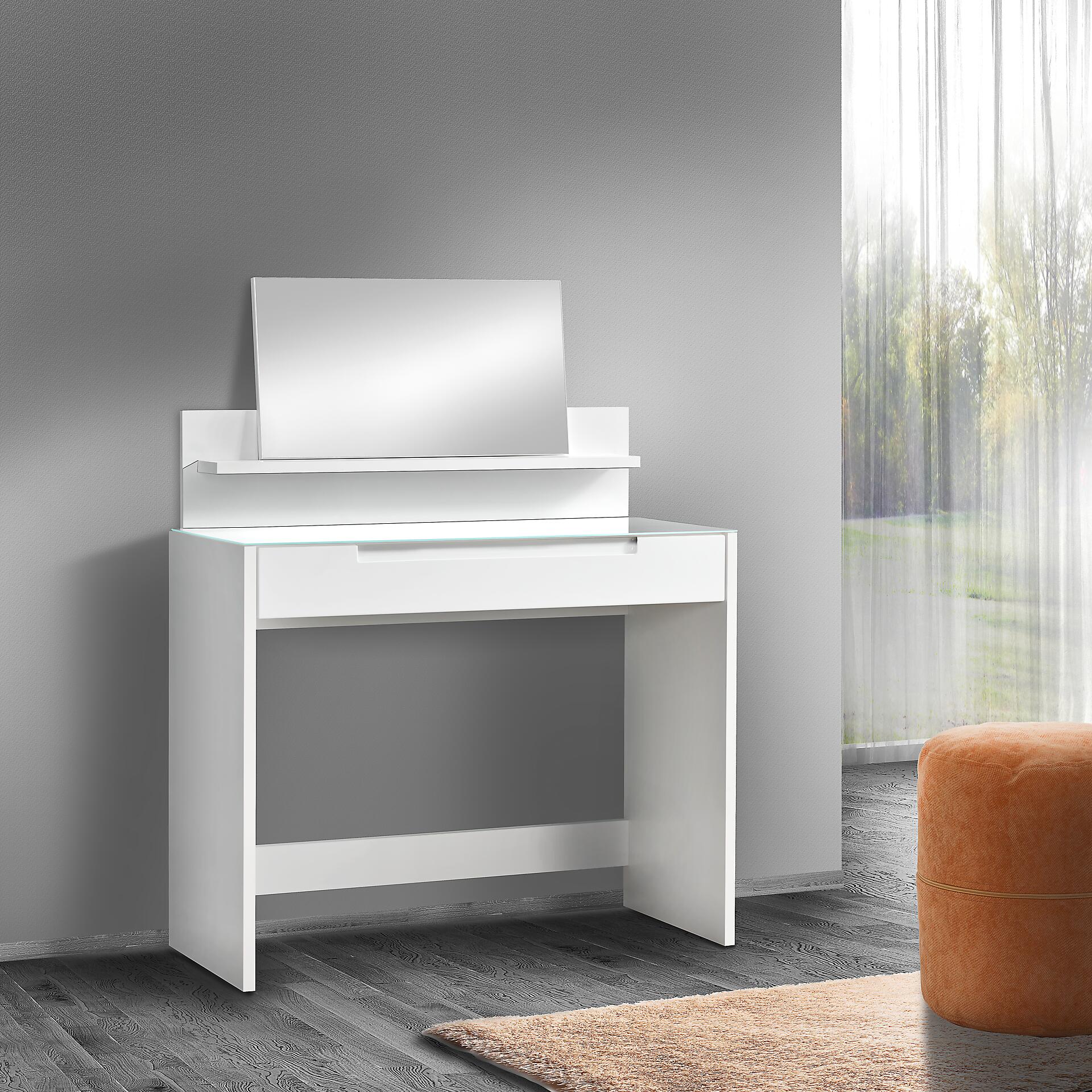 Schminktisch Mailand weiß weiß Hochglanz B/H/T: ca. 97x126x42 cm