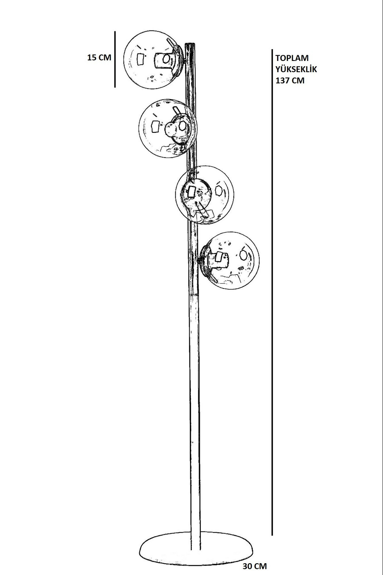 Opviq Stehleuchte gold Metall Glas B/H/L: ca. 30x137x30 cm E27 4 Brennstellen