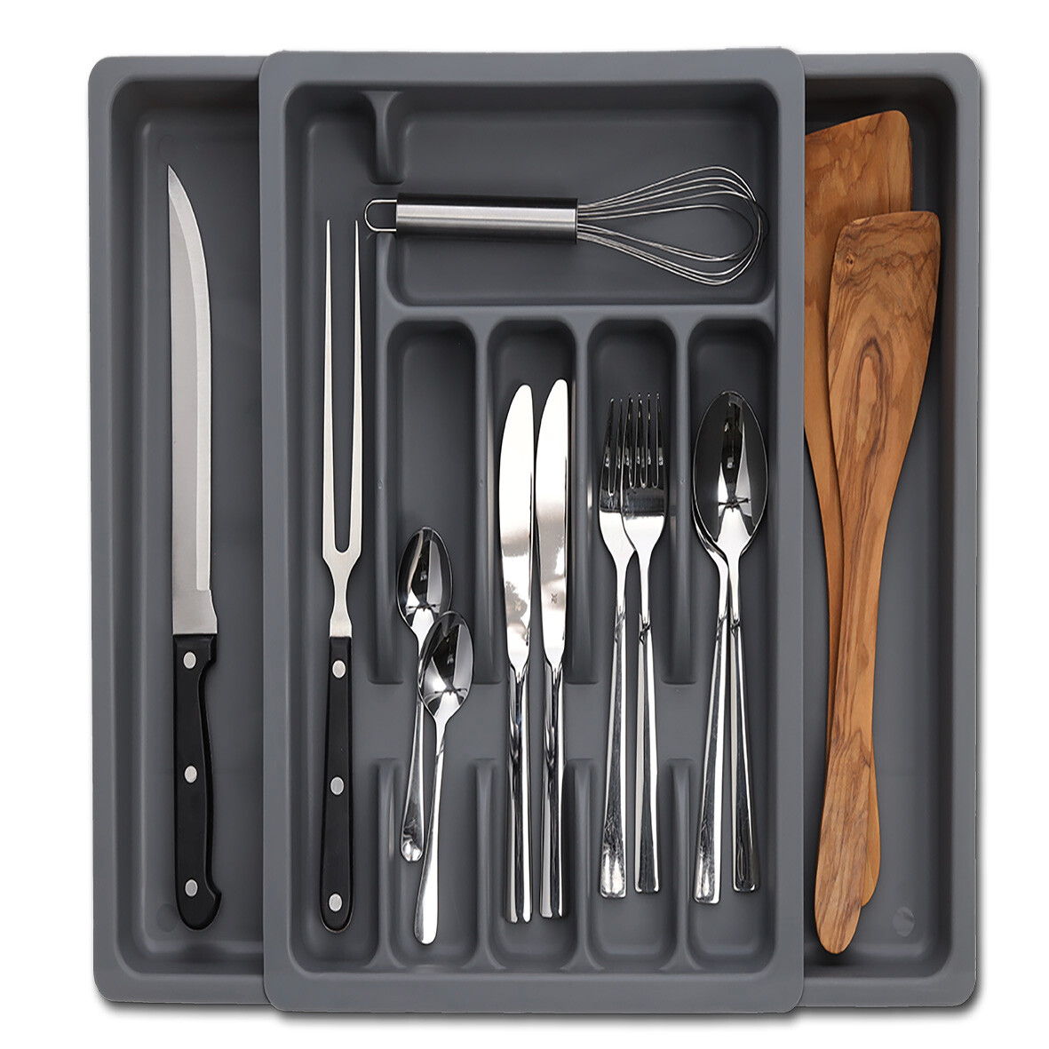 Zeller Besteckkasten ausziehbar grau B/H/L: ca. 38x7x48 cm