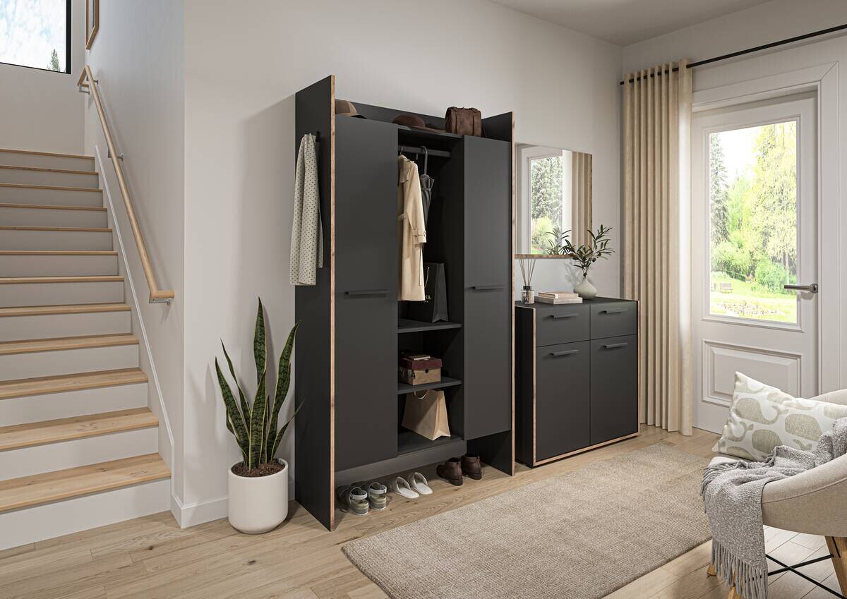 Garderobenschrank Bueno Basalt Nox Oak Nachbildung B/H/T: ca. 105x189x37 cm