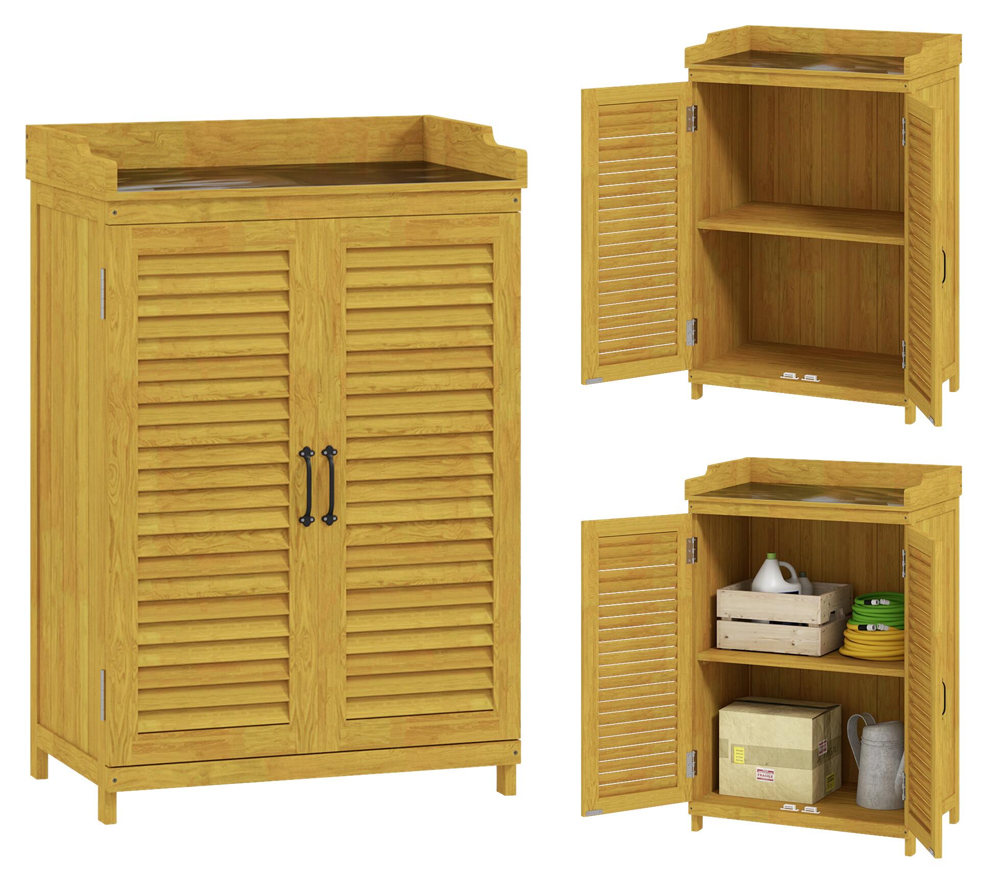 Outsunny Gartenschrank gelb Metall B/H/L: ca. 40x98,5x65,5 cm