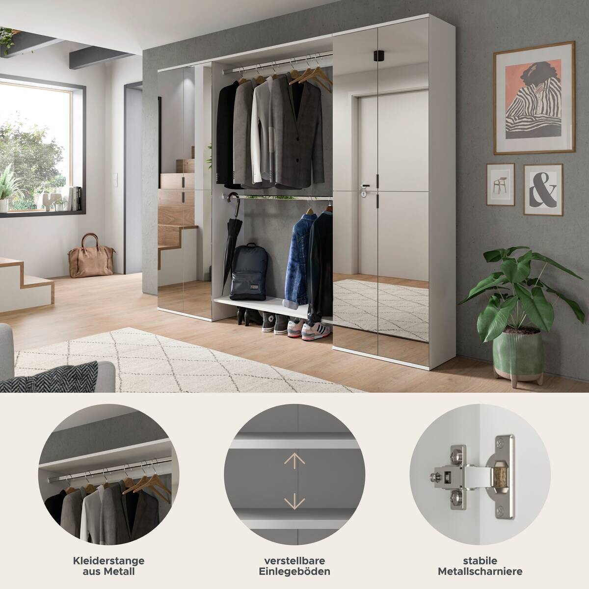 Garderobe PROJEKT X weiß weiß Hochglanz B/H/T: ca. 232x191x37 cm