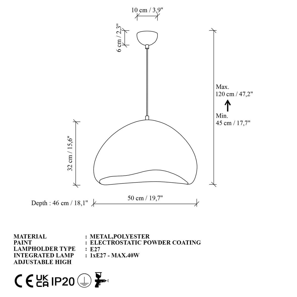 Opviq Pendelleuchte weiß Metall Fiberglas B/T/L: ca. 50x46x50 cm E27 1 Brennstellen