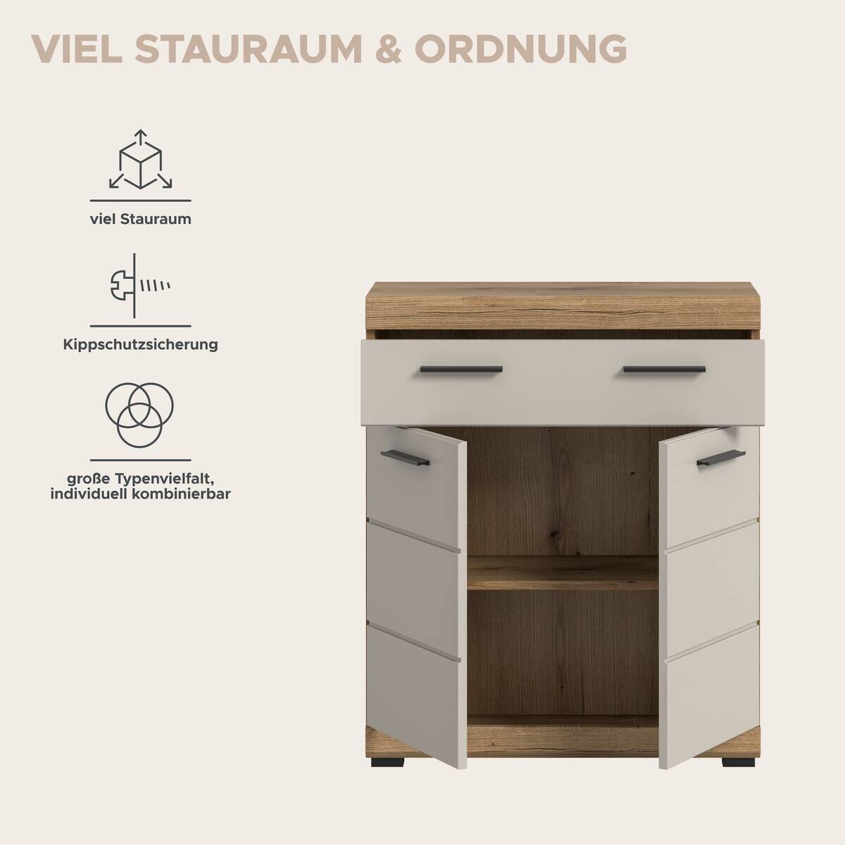 Badhochschrank Scout Evoke Oak Nachbildung Kaschmirgrau Nachbildung B/H/T: ca. 74x88x31 cm